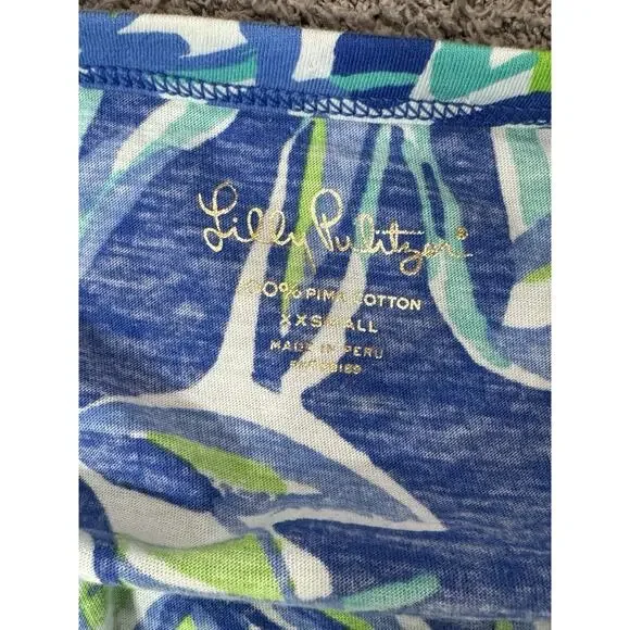 Lilly Pulitzer Blue Crush Bamboo Palmetto Top XXS Shirt Preppy Beach NWOT - Picture 9 of 11